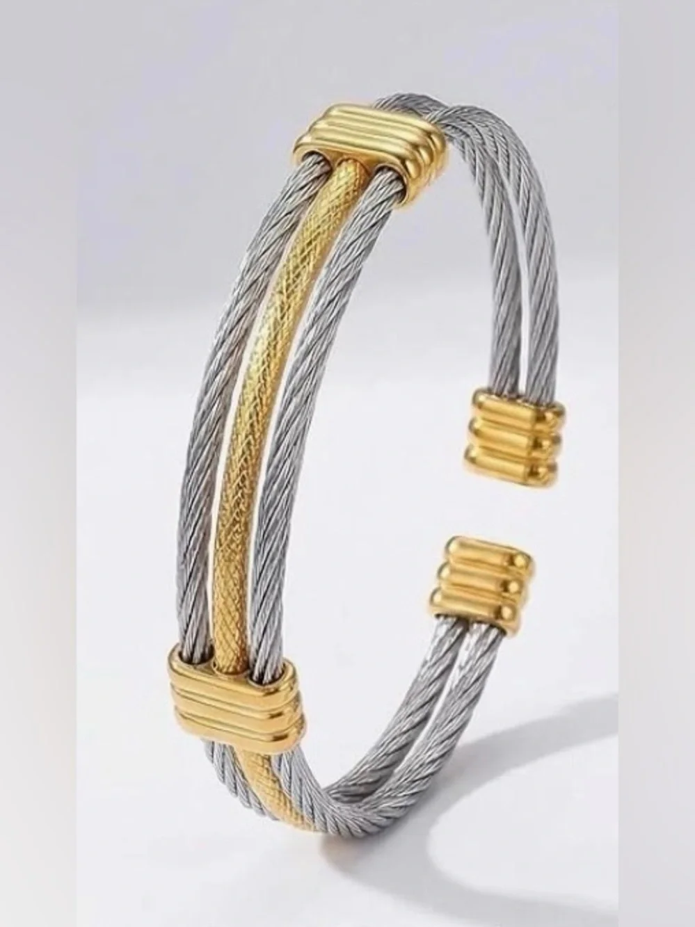 New Anthropologie Two-Tone Cable Cuff Bracelet — Silver & Gold
